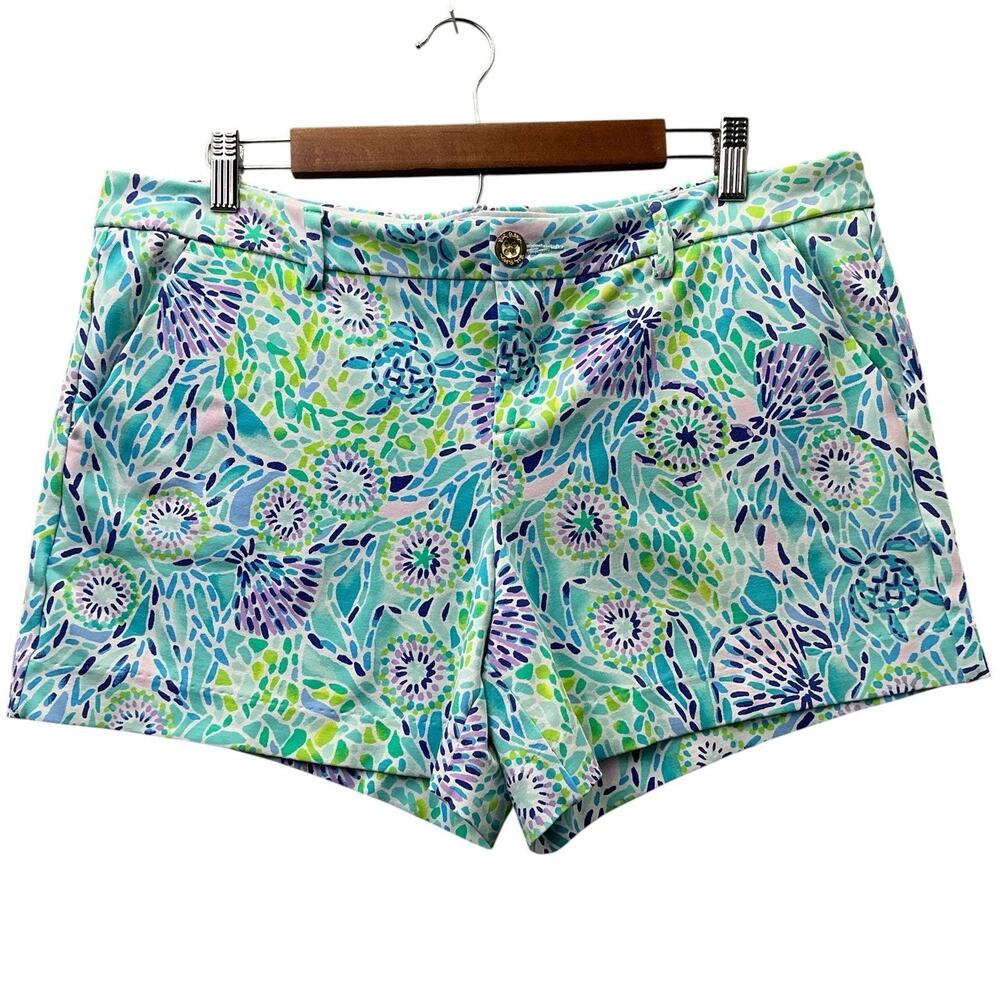 Lilly Pulitzer Shorts Blue Callahan Knit Low Rise Stretch Beach Resort Sz. 14
